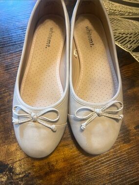 Temt Cream Ballet Flats with Bow Accent